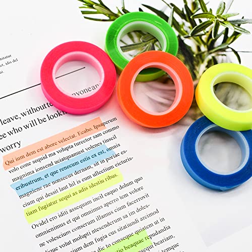 VANRA 5 Rolls Highlighter Tape Transparent Markierung Aufkleber Abnehmbare fluoreszierende farbige Tags für Leseklasse, 32 ft pro Rolle