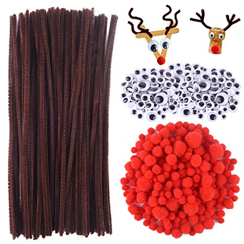 TUPARKA 650-teiliges Weihnachts Rentier Bastelset, Pfeifenputzer Braun zum Basteln, Wackelaugen Selbstklebend, Rote Pompons zum Basteln, für Weihnachtsgeschenke Basteln