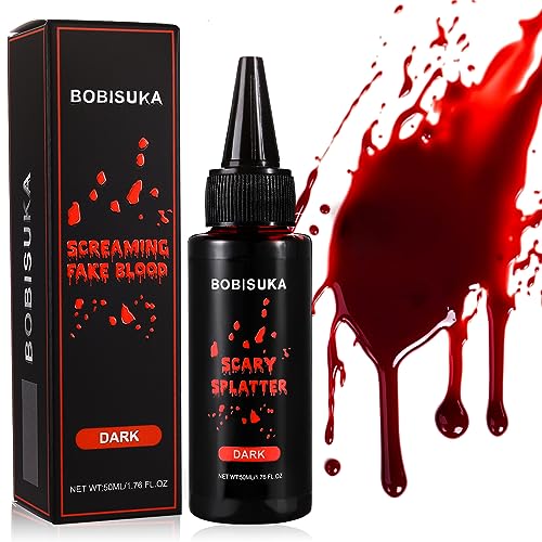 BOBISUKA Halloween Kunstblut 50ml - Fake Blood Tropfendes Realistisch, Abwaschbar und Sicher für Karneval, Film, Theater, Unfug, Simulierte Wunden(Dunkelrot)