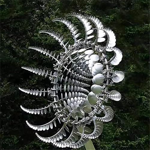 Einzigartige und magische Metall-Windmühle, 3D-Edelstahl-Windspiel, windbetriebene kinetische Skulptur mit Metall-Gartenstecker für Hof, Gartendekoration