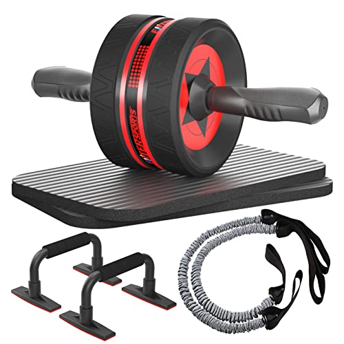 EnterSports Bauchroller Bauchmuskeltrainer, 6-in-1 Bauchtrainer mit Fitnessband, Liegestütze, Kniematte, Bauchtrainer für Zuhause,Fitness Geräte, Bauchmuskel roller, Gut für Heimtraining