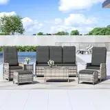 Trumbeak Polyrattan Lounge Set - 5 Personen Gartenmöbel Sitzgruppe Tisch - Sitzgarnitur mit Verstellbarer Rückenlehne aus Gartensofa,Sessel,Beistelltisch Garten Terrasse,Schwarz