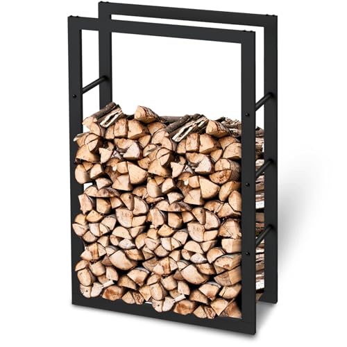 holz4home® Kaminholzregal aus Metall Schwarz I 100x25x60 cm I Brennholzregal inkl. Ofenhandschuh I Feuerholzregal Kaminholzhalter Holzständer Holzhalter Holzlager Feuerholz Brennholz