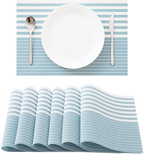 OUME Platzsets 6er Set,rutschfest Abwaschbar Tischsets Tischmatte PVC Abgrifffeste Hitzebeständig Platzdeckchen,Schmutzabweisend und Waschbare,Platz-Matten für Küche Speisetisch (Blau)