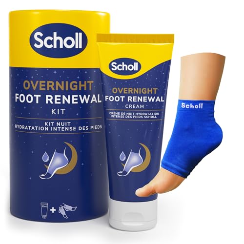 Scholl Overnight Fußpflege-Set, Fußpflege Creme 60ml, wiederverwendbare Gel-Fersensocken 1 Paar - bei trockenen Füße, sichtbare Ergebnisse in 1 Nacht, enthält 5% Urea, Shea Butter und Kokosnussöl