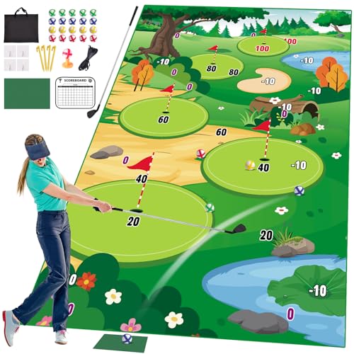 Vatos Golf Schlagmatte Matte mit Club, Indoor Outdoor Spiele für Erwachsene und Familie Kinder Outdoor Spielgeräte Stick Chip Spiel Indoor Golf Set Backyard Spiele Outdoor Spielzeug für Kinder