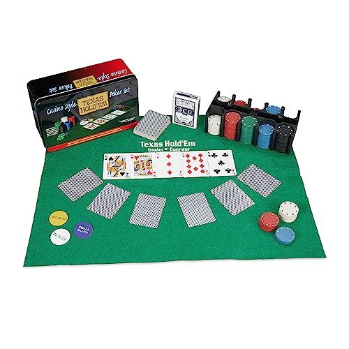 Relaxdays Pokerset, 200 Chips, Spielmatte, 2 Kartendecks, Dealerbutton, Blindbuttons, Casino-Feeling, Profi Pokerspiel, 9 x 24 x 15 cm