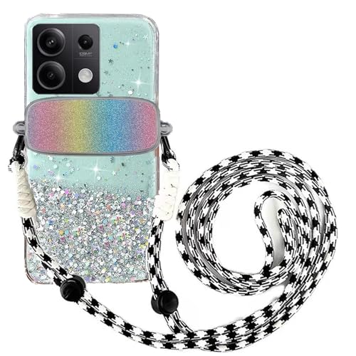 Tivenfezk Nadoli für Xiaomi Redmi Note 13 Pro 5G Glitzer Handykette Hülle,Silikon Bling Durchsichtig Crossbody Tasche zum Umhängen Schutzhülle mit Telefon Clip Halter Band