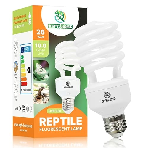 REPTI HOME Reptilien UVB Lampe Terrarium, 26W UVA UVB Lampe 10.0, E27 Terrarium Lampe UVB 150 für Schildkröten, Vöge, Bartagame, Echsen, Chamäleons