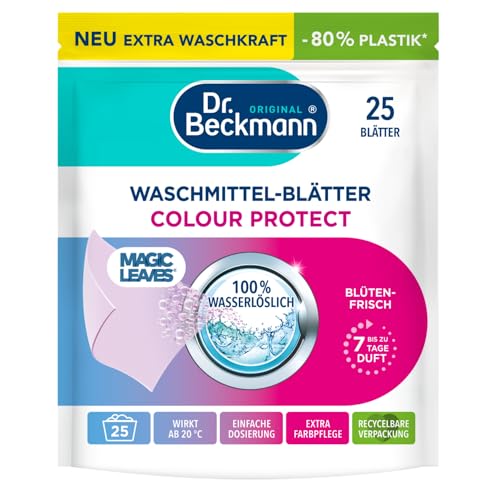 Dr. Beckmann MAGIC LEAVES Waschmittel-Blätter COLOR | vordosierte & wasserlösliche Waschblätter | platzsparend und leicht anzuwenden | 25 Blätter