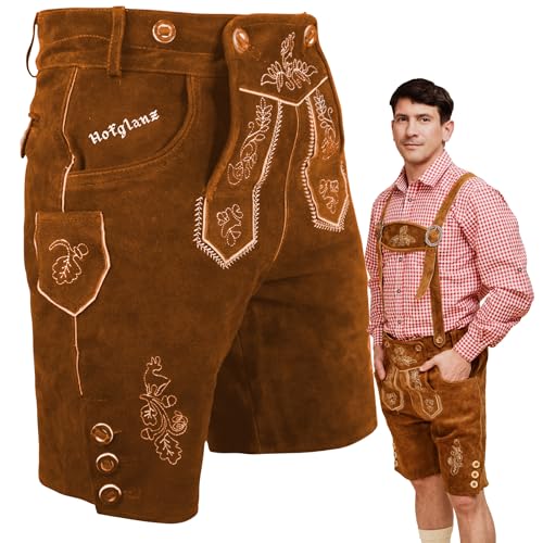 HOFGLANZ Herren Lederhose, traditionelle Trachtenhose in Hellbraun und Dunkelbraun, Größen 46-58 (DE/NL/SE/PL, Numerisch, 50, Regular, Regular, mittelbraun)