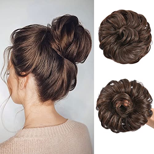 Aomig Haarteil mit Gummiband, Dutt Haarteil Oberkopf Gelockt Haargummi Mit Haaren, Haardutt Hochsteckfrisuren Haarverlängerung Messy Bun Haarteile für Damen Mädchen Pferdeschwanz (Dunkelbraun)