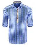 COOFANDY Hemd Herren Langarm Trachtenhemd Karohemd Regular Fit Hemd Oktoberfest Freizeithemden Plaid Shirt Festhemd Bayrisches Hemd Männer Blau L