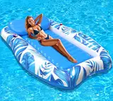 DeeprBling Luftmatratze Pool Erwachsene, Große Luftmatratze Wasser mit Aufblasbare Kissen, Getränkehalter & Telefonhalter, Aufblasbarer Sonnenpool, Verdickte Pool Matratze Erwachsene zum Sonnenbaden