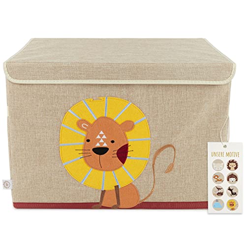 Bieco Aufbewahrungsbox Kinder Löwe | Spielzeugkiste mit Deckel | Lego Box Aufbewahrung Kinder | Aufbewahrungskiste mit Deckel Lego Duplo Aufbewahrungsbox Baby Kinderspielzeug Stoff Stauraum Toy Box