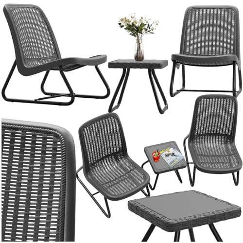 tectake® Gartenmöbel Set für 2 Personen, Outdoor Möbel wetterfest für Balkon, als Gartenlounge, Terrassenmöbel, Sitzgruppe mit 2X Loungesessel und 1x Gartentisch Beistelltisch, Rattan Optik