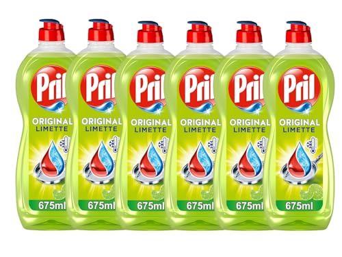 PRIL Original Limette (6x 675 ml), Handgeschirrspülmittel mit höchster Fettlösekraft, für sauberes Geschirr auch in kaltem Wasser, frischer Limettenduft