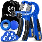 FitBeast Handtrainer Trainingsset (5-teilig), 2 Unterarmgriff Einstellbare Widerstand Handgreifer, Fingerdehner, Griffball & Stressabbau-Griffball für Athleten (Dunkelblau)