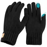 Votoko Handschuhe Damen Winter Warm Touchscreen Handschuhe Thermo Winterhandschuhe Strickhandschuhe Wollhandschuhe, Ideal für Frauen Herren Radfahren Sport Outdoor Winter Geschenke, Schwarz