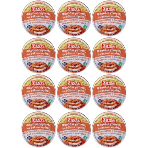 Zanae Gigantes Bohnen in Tomatensauce 12x 280g Dose | Spezialität aus Griechenland | +20ml Jassas Olivenöl