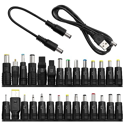 28 Stücke Universal DC Netzteil Adapter, 5.5x2.1mm KUOQIY DC Hohlstecker Adapter mit 2 Stücke Kabel für Laptop Netzteil, Kompatibel mit HP Dell ASUS Lenovo Acer