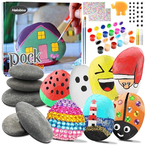Halobios Steine Bemalen Set für Kinder, Buntes Malzubehör-Set, Kreativ Steinmalerei Set, für Kinder-Malgeschenke, Geburtstagsgeschenk ideale Geschenke für Kinders im Alter von 6+ bis 8–12 Jahren