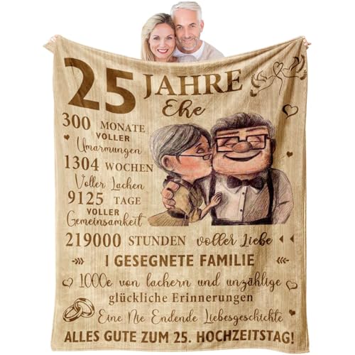 YESTUTI Silberhochzeit Geschenk, 25 Hochzeitstag Geschenk für Sie/Ihn, Geschenke zur Silberhochzeit 25, Silberhochzeit Geschenkideen für Fraiem Paare, Silberhochzeit Deko zum 25 Jahre Decke 200x150CM