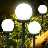 CINY Solar Gartenlicht Solar Pfadbeleuchtung, Runde Kugelkugel LED Licht, Außen landschaftsbe Leuchtung Garten Pfahllicht Gartenwegbe Leuchtung für Garten, Blumenzaun (Kühles Weiß 4er Pack)