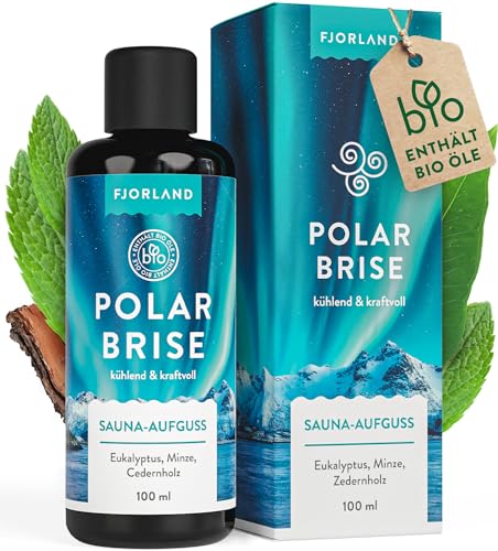 FJORLAND® Polarbrise BIO Saunaaufguss Eukalyptus, Minze, Cedernholz 100 ml - Natürlicher Saunaduft mit ätherischen Ölen - Sauna Aufgussmittel extra hochdosiert