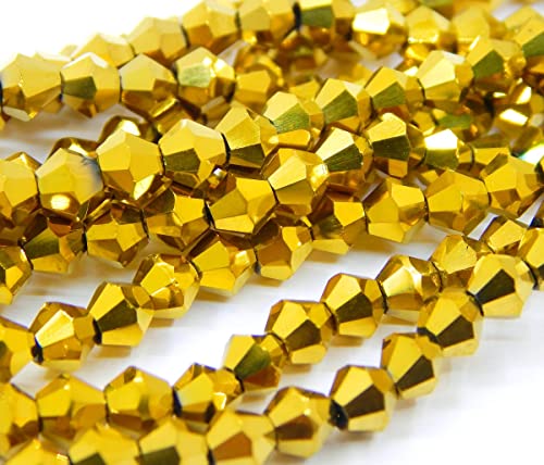 90stk Böhmische Kristallperlen 4mm Doppelkegel Tschechische Perlen Glasschliffperlen Glasperlen, Bicone Beads (Gold Metallic)