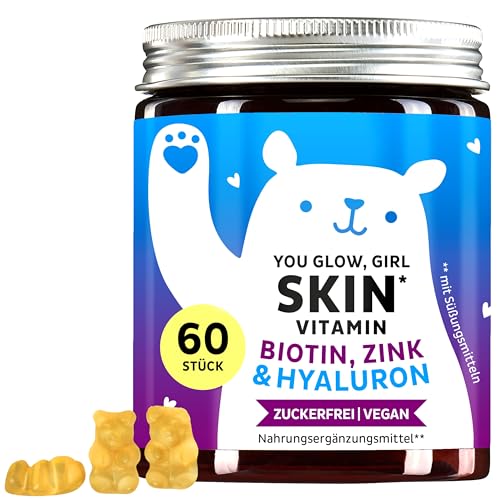 Bears with Benefits Hyaluron Gummibärchen - Strahlende Haut mit 100mg hochdosierter Hyaluronsäure, Vitamin C, Zink, Biotin - 60 Stück - zuckerfreie Vitamin Gummies