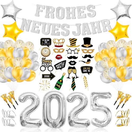 Silvester Deko 2025,Silvester Deko 2025 Silber,Happy New Year 2025,Frohes Neues Jahr Deko,Deko Silvester 2025,Frohes Neues Jahr,Silvester Deko 2025 Party Set,New Year Decoration,Happy New Year Deko