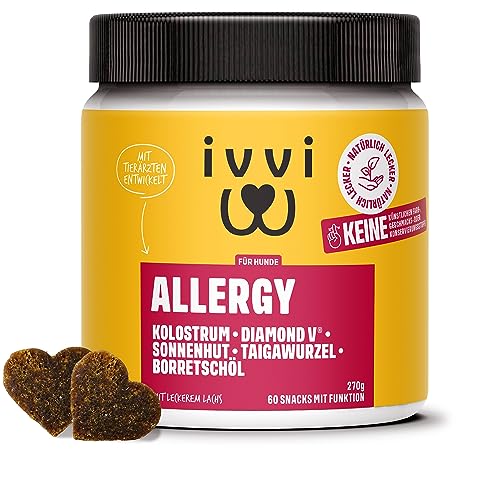 ivvi Allergy für Hunde – gegen Allergien & Juckreiz und zur Stärkung des Immunsystems - 60 leckere Snacks (270g) mit Lachs