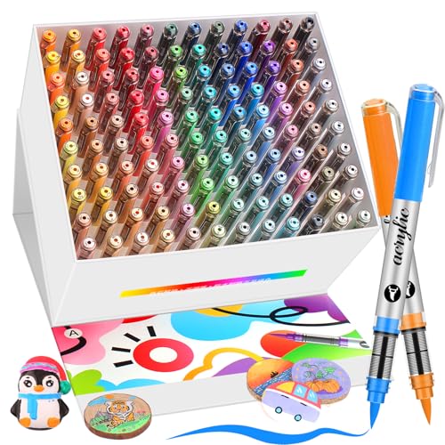 120 Farben Pinselspitze Acrylstifte Set, Acryl Paint Marker für Steine, Holz, Keramik & Glas – Schnelltrocknend, Wasserfest, Ungiftig ,Vielseitige Acryllfarben Stifte für DIY, Kunst & Basteln