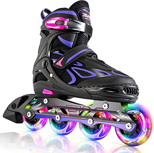 2PM SPORTS Verstellbar Inliner für Kinder, Leucht Inline Skates Rollschuhe für Damen/Herren