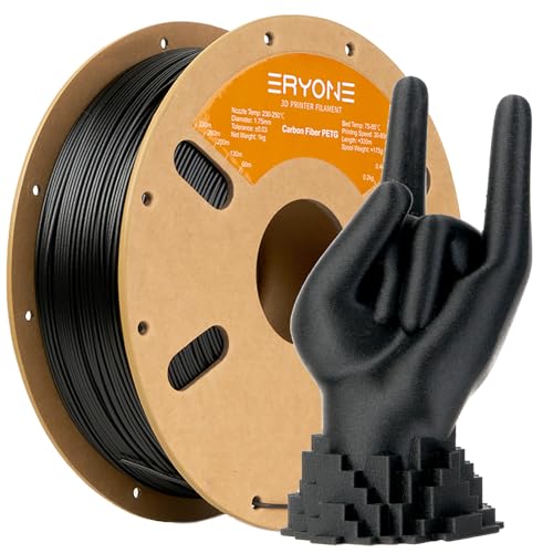 ERYONE Carbon Fiber PETG Filament 1.75mm +/-0.03mm, 3D Printing Filament, 1kg (2.2 lbs)/Spool, Light Black