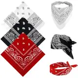 Qufiiry 3 Stück Bandana Kopftuch Damen und Herren, Multifunktionale Große Paisley Bandana Kopftücher Damen, Headwear Haar Schal Ansatz Handgelenk Kopf Biker(55 x 55 cm, Rot, Schwarz, Weiß)