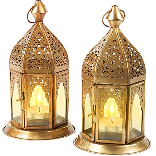 Orientalische Laternen 2er Set Laterne Basem Klar | 2X Orientalisches Windlicht aus Metall & Glas in Klar | Marokkanische Glaslaterne für Ramadan als Gartenlaterne