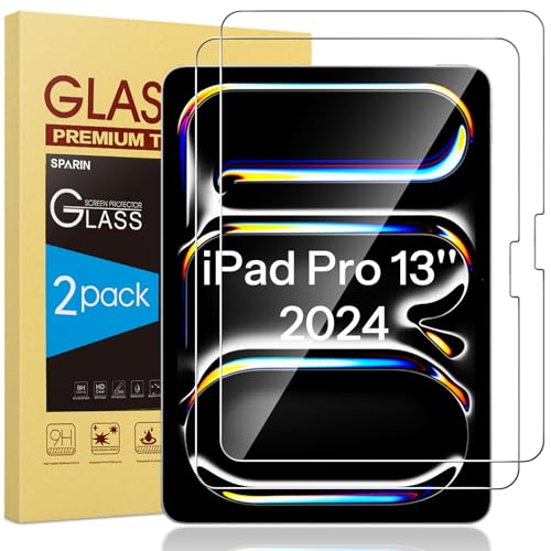 SPARIN Panzer Schutz Glas für iPad Pro 13 Zoll M4 (2024), 7. Generation, HD-Klarheit folie, 9H Härte Schutzfolie, Kratzfest, 2 Stück