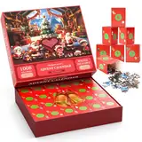 Puzzle Adventskalender 2024, 24 Tage Weihnachts-Countdown Familienspaß, enthält 1008 Teile, geeignet für Erwachsene und Kinder, kann als Geschenk und Dekoration verwendet Werden (Blockhaus)