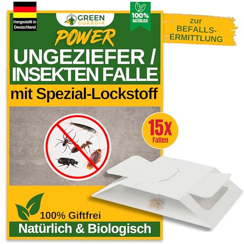 GREEN GUARDIA Ungeziefer/Insekten Falle mit Spezial-Lockstoff - 15x Ungeziefer/Insekten Fall -umweltfreundlich Ungeziefer/Insekten bekämpfen, Chemiefreie Falle mit starker Klebefläche, giftfrei