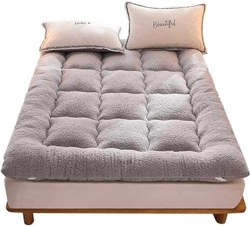 Plüsch-Bodenmatratze, Japanische Futon-Matratze, Winterwarme Matratzenauflage, Gäste-Einzel-Doppel-Tatami-Matte, Faltbares Bett (Color : GRAU, Size : King)