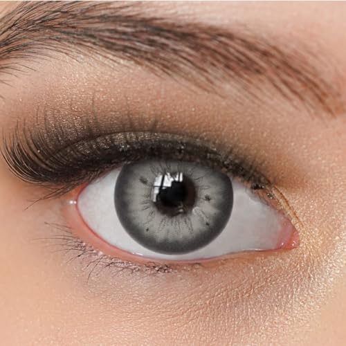Kontaktlinsen farbig ohne Stärke grau | farbige graue Jahreslinsen | weiche Linsen | 2 Stück Farblinsen + Linsenbehälter | 0.0 Dioptrien | natürliche Farben | Charmiga Luxury Gray