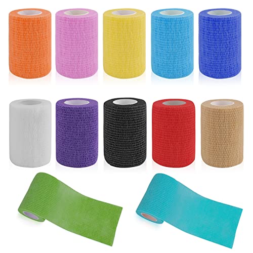 WuGU 12 Rollen Selbstklebender Verband, 7,5cm x 4,5m Haftbandage, Elastische Selbsthaftende Verband, Cohesive Bandage, Geeignet für Stretch Sportler, Handgelenk, Füße, Fingerpflaster