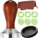 Practimondo 51mm Espresso Tamper Set inkl. Tampermatte und Deko-Schablonen - Der Deluxe Kaffeemehlpresser für Siebträger Kaffeemaschine - Premium Barista Edelstahl Kaffeedrücker Espresso-Stempel