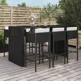 Keyroto 7-TLG.Gartenbar Outdoor Barhocker Outdoor Bar balkonmöbel Kleiner Balkon Gartenbar-Set mit Kissen Poly Rattan Schwarz