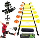 YHOTOGEA Fussball Trainingszubehör, 6m Koordinationsleiter, 12 Hütchen, Fußballtrainer und Springseil, Fußball Trainingsset Sachen, Fußball Geschenke für Jungs Kinder