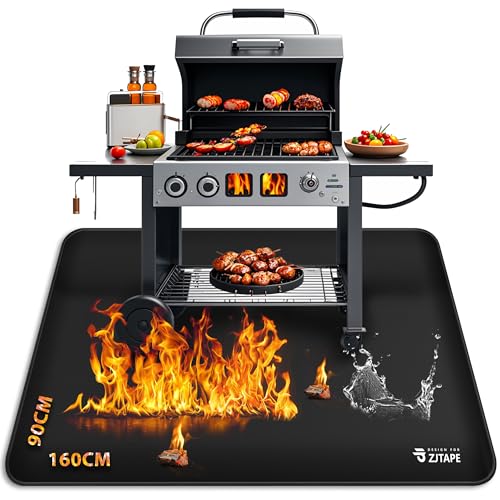 Feuerfeste Unterlage - 160x90cm Faltbare Grillmatte Hitzeschutzmatte, Bodenschutz Grillunterlage, Silikon-Glasfaser Wasserbeständige Grillmatte für BBQ Grills, Boden, Kamin, Rasen und Camping