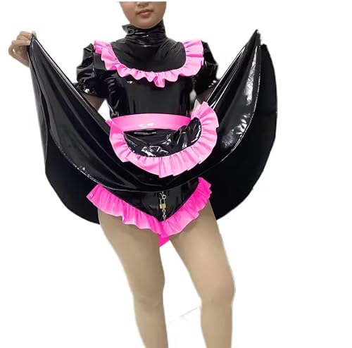 KYXSPINWARDPV Übergroße, abschließbare Sissy-Kleid, PVC, Lolita-Kostüme, Anime, Cosplay, Crossdressing, Uniform, Schürze, maßgeschneidert, Rosa, Größe 5XL