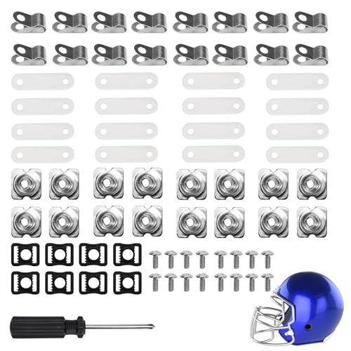 Haohai 73 Stück Helm Reparatur Set, Sporthelme Schnalle Fußball Hockey Helm Hardware Kit mit R Typ Halteklammer Edelstahl Schrauben Muttern für Jugendhockey, Baseball, Eishockey-Sport